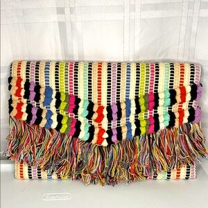 Stella and Dot Multicolor Woven Envelope Fringe Boho Clutch NWOT